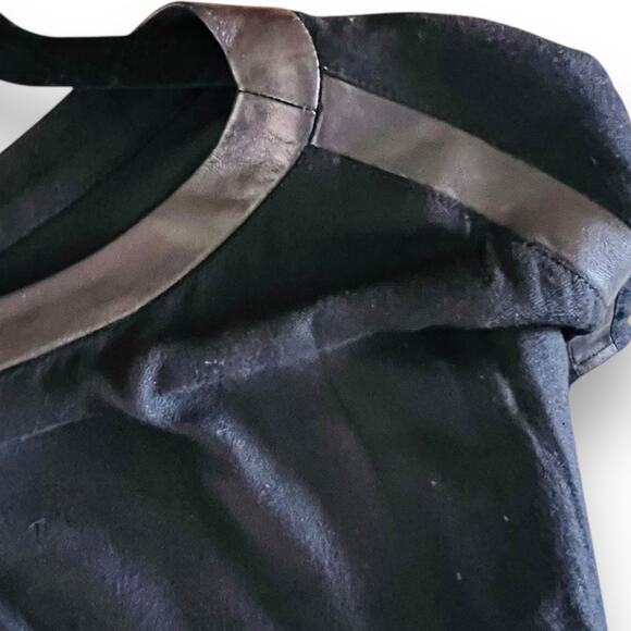 Helmut Lang Leather Trim Dolman Top Minimalist Black Modern Style Size 4 - Picture 5 of 11